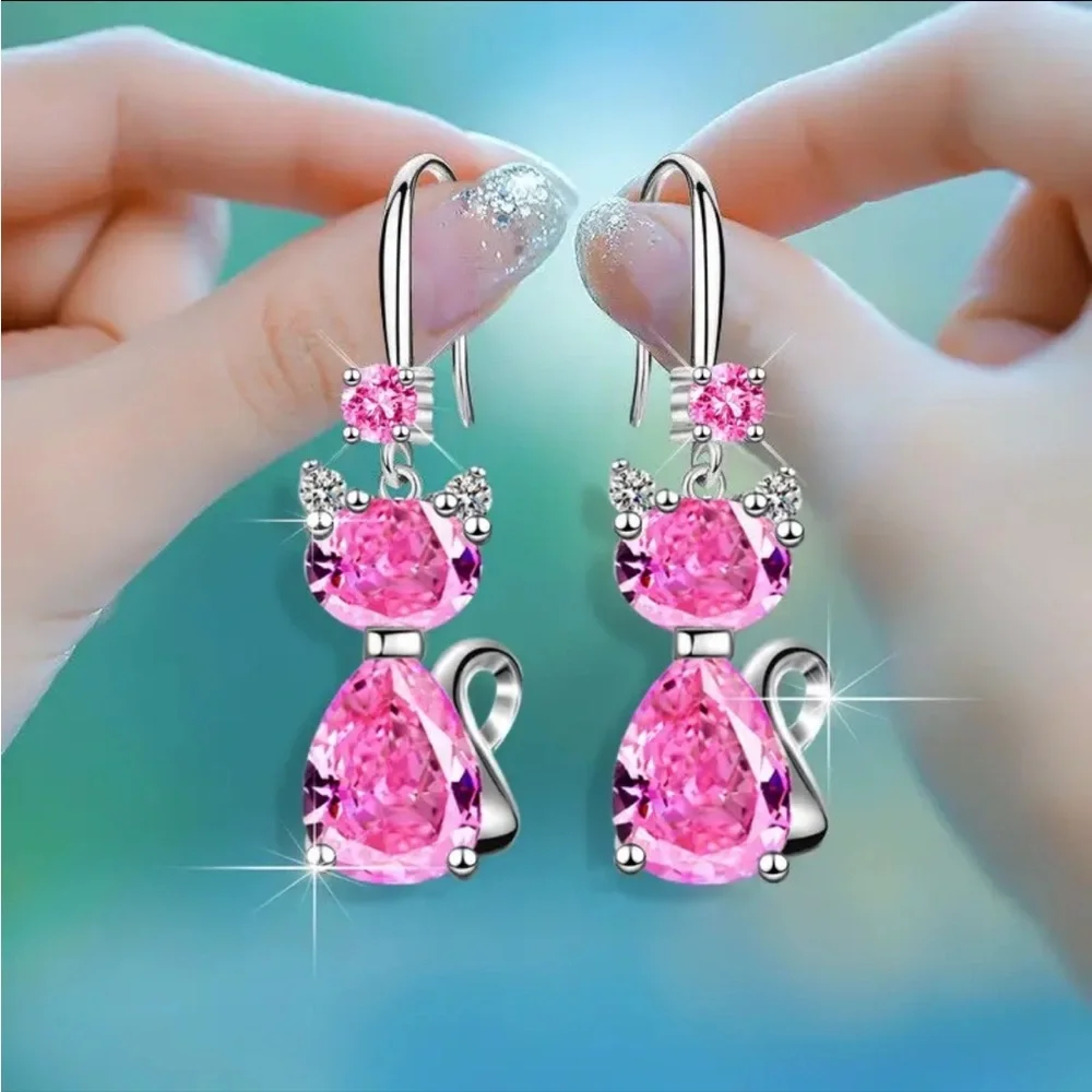 Cat Rhinestone Earrings-NWT